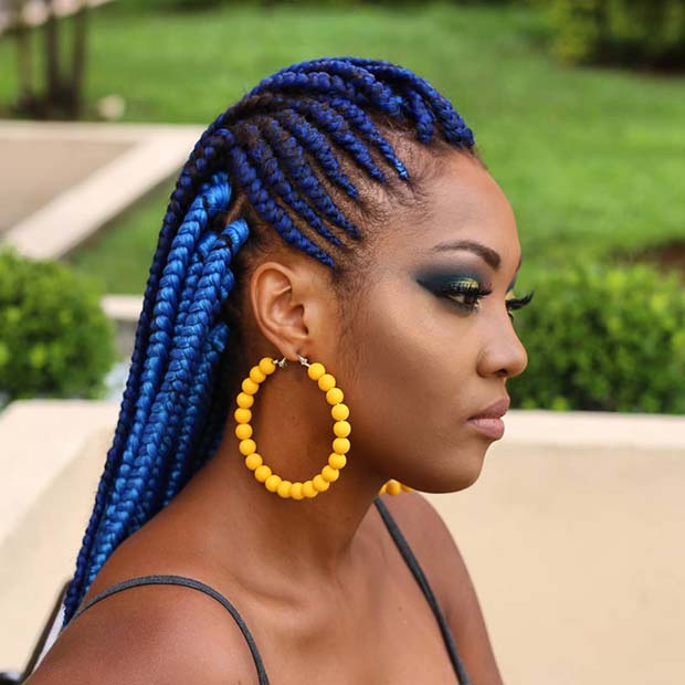 Bold and Bright Blue Feed in Braids