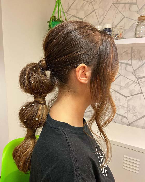 Bubble Ponytail with Pearls