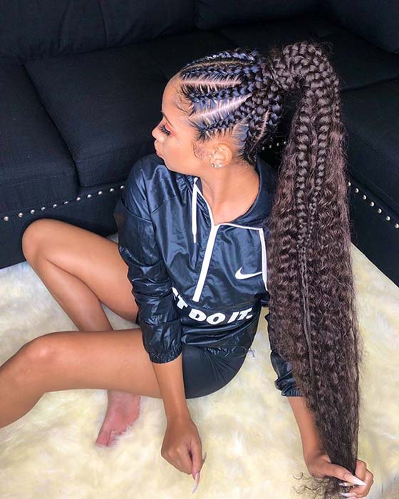 Chunky Feed In Ponytail with Curls