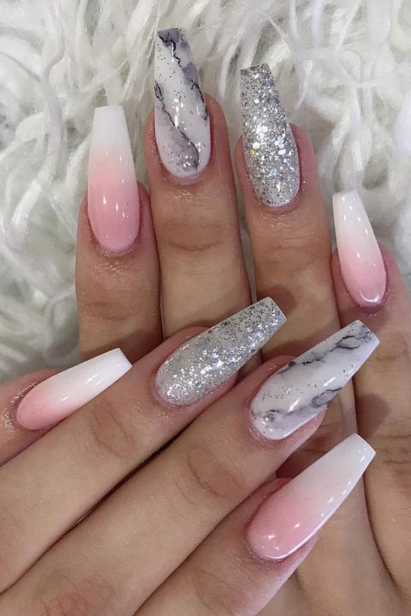 Elegant Marble and Ombre Nail Design