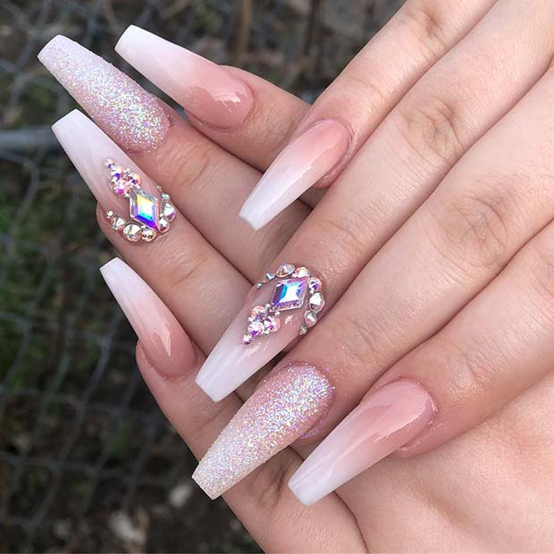Glitter and Baby Boomer Ombre Nails
