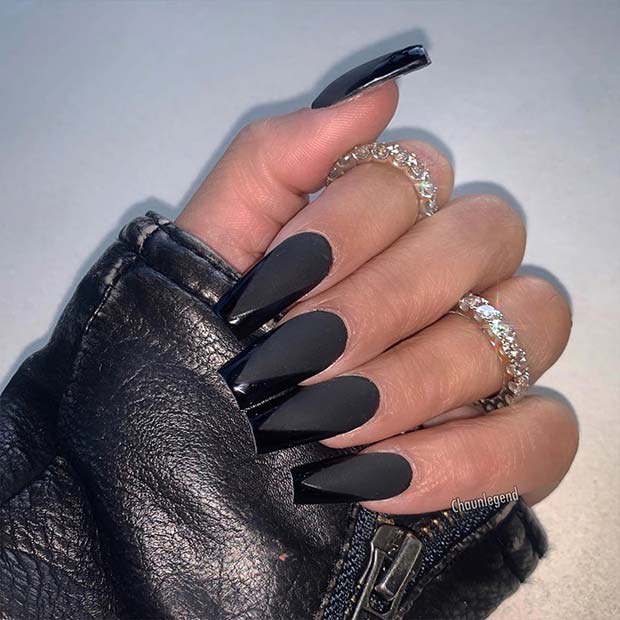 Matte Black Acrylic Nails with Glossy Tips