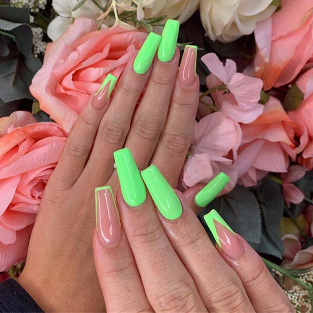 Neon Green Nails with Stylish Tips