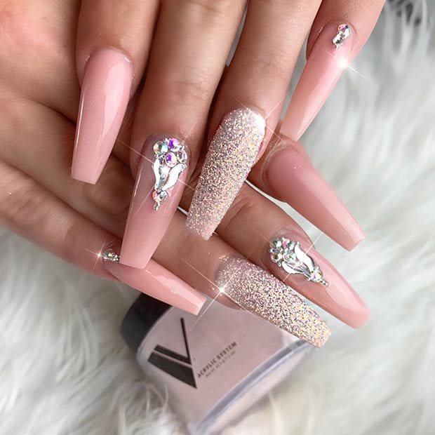 Sparkly Long Coffin Nails