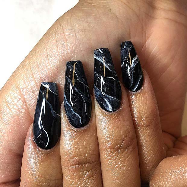 Trendy Black Marble Nail Art