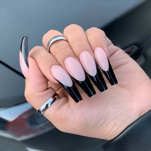 Trendy Nude Nails with Black Tips