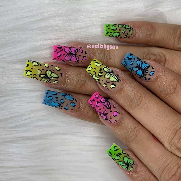 Butterfly Nails with Leopard Print