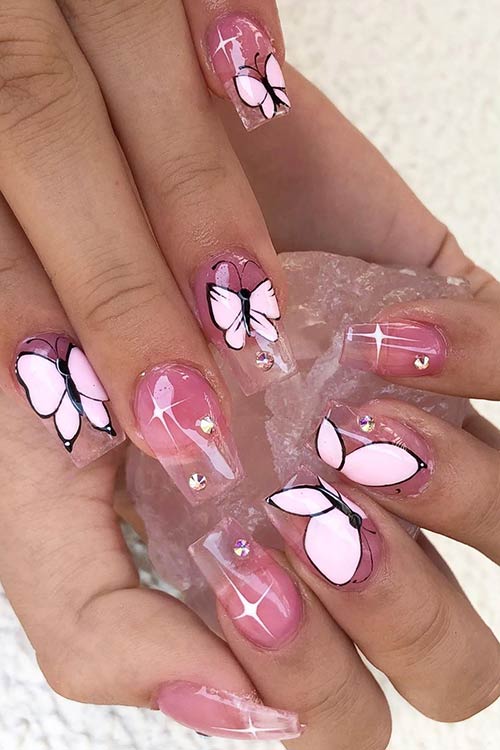 Clear Nails with Butterflies