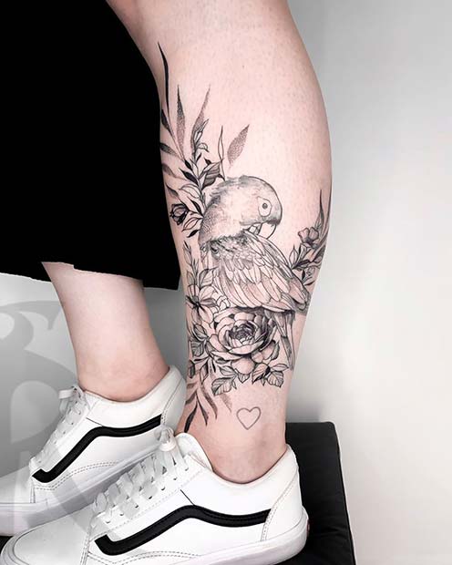 Cool Parrot Leg Tattoo