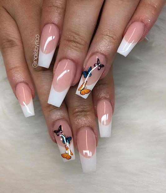 French Mani with Butterflies