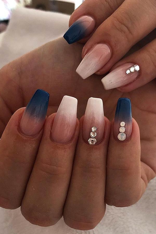 French and Blue Ombre Nails