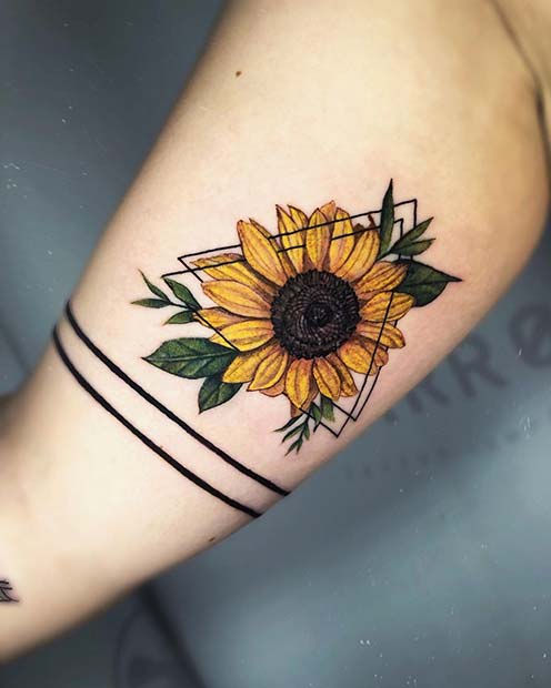 Geometric Sunflower Tattoo Design