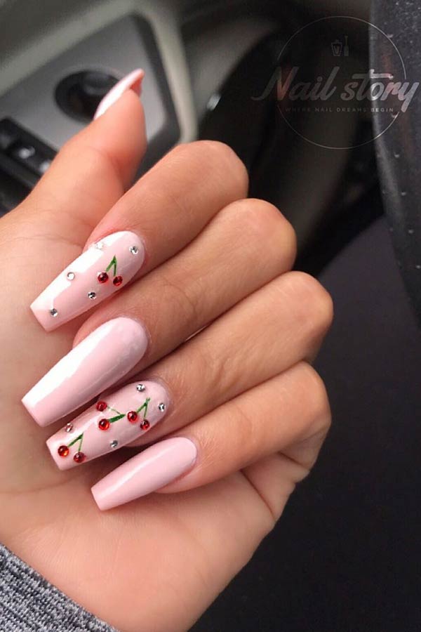 Light Pink Nails with Cherries