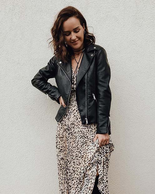 Long Dress and Biker Jacket Outfit