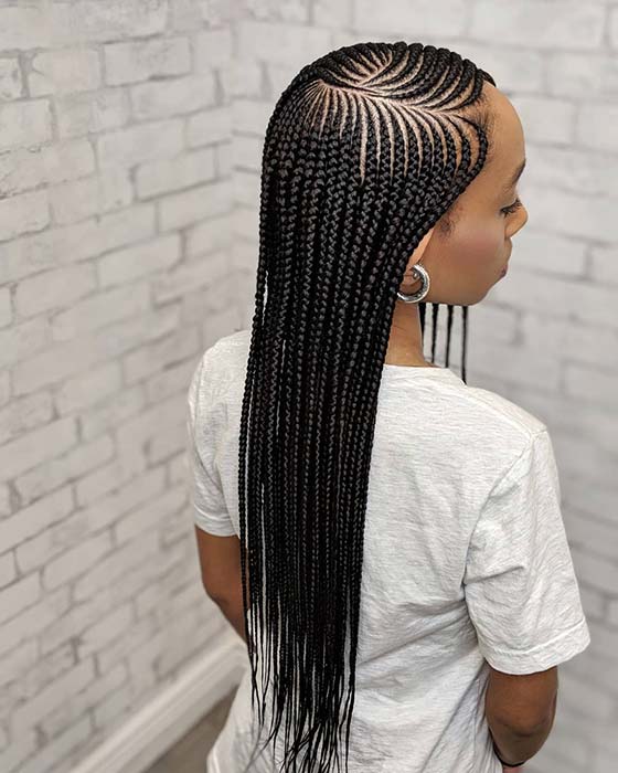 Long and Stylish Feed in Braids