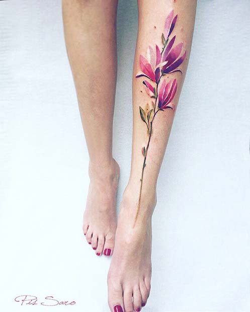 Magnolia Flower - Leg Tattoos for Women 