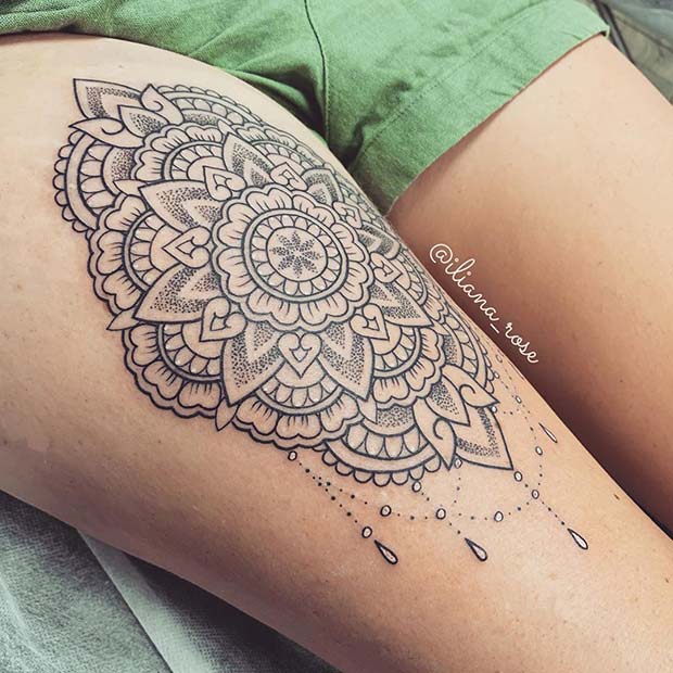 Mandala Thigh Tattoo Idea