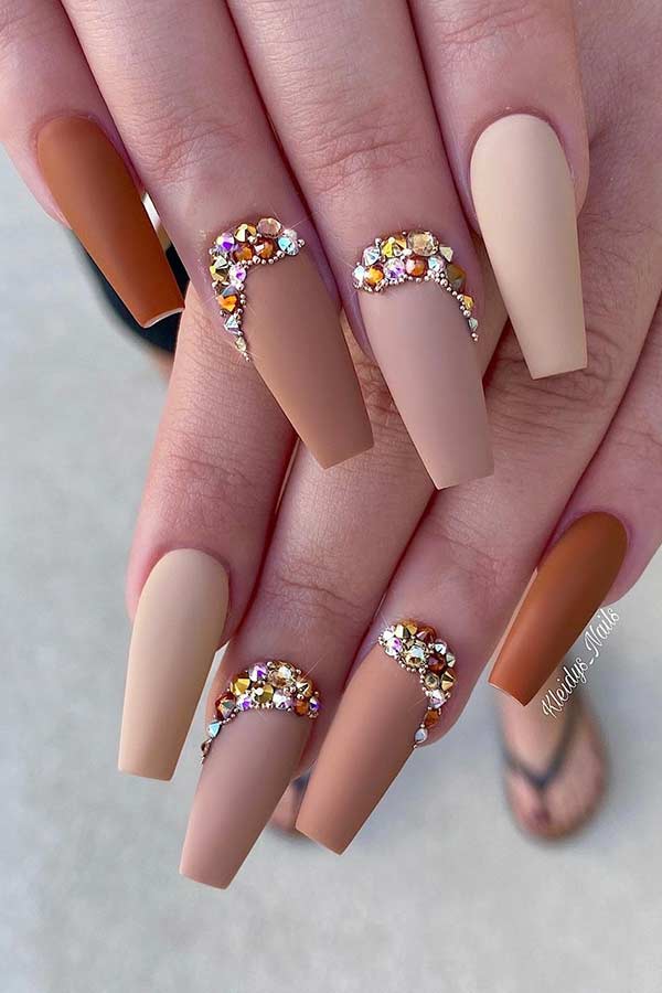 Matte Nude Nails with Rhinestones