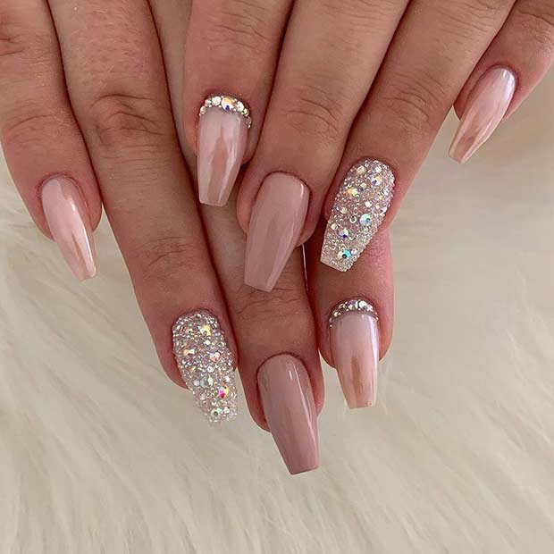 Nude Nails with Cuticle Rhinestones