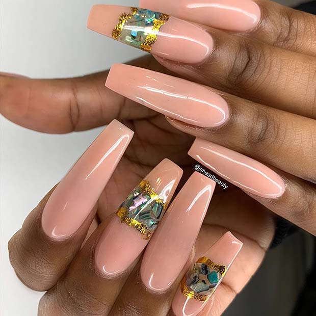 Nude Nails with Geode Nail Art