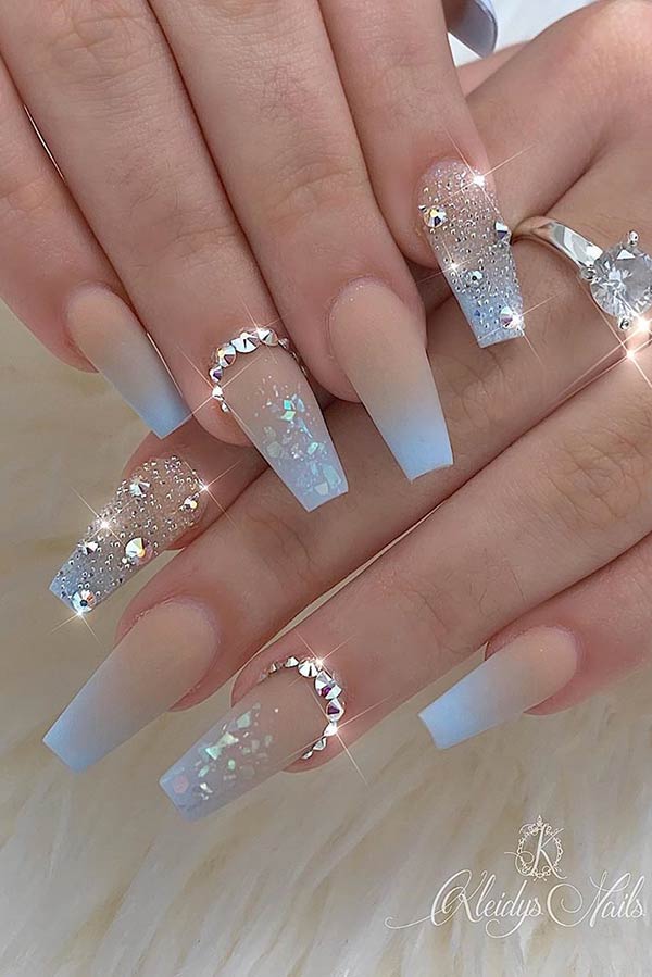 Nude to Light Blue Ombre Nails