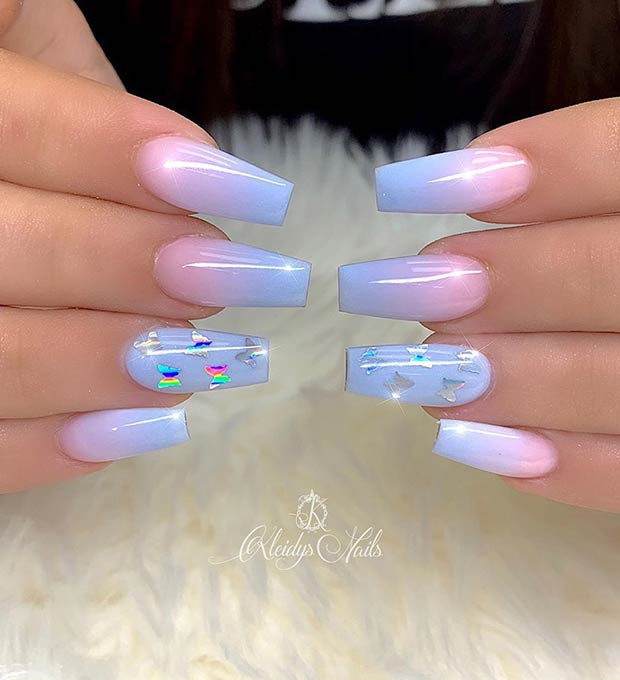Ombre Nails with Butterflies