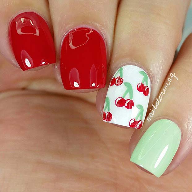 Red, White and Green Nail Design