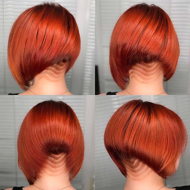 Stylish Red Bob with a Patterned Undercut