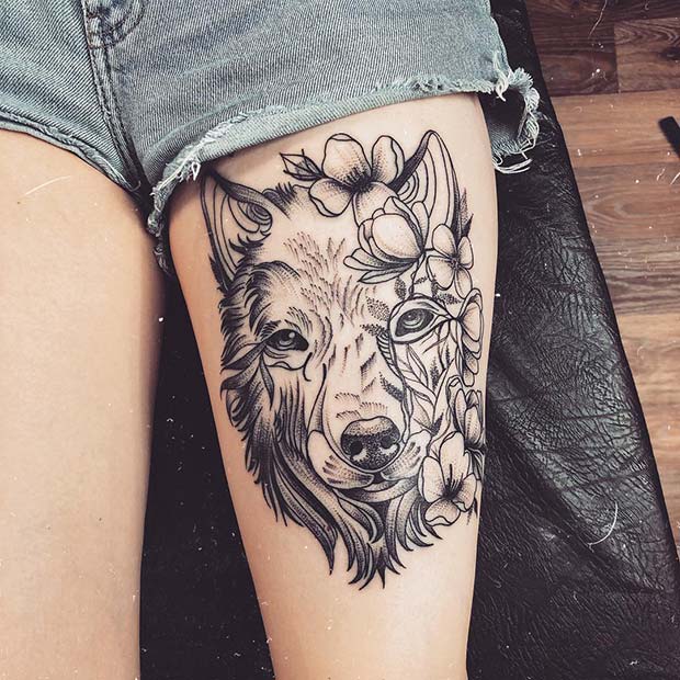Stylish Wolf Leg Tattoo