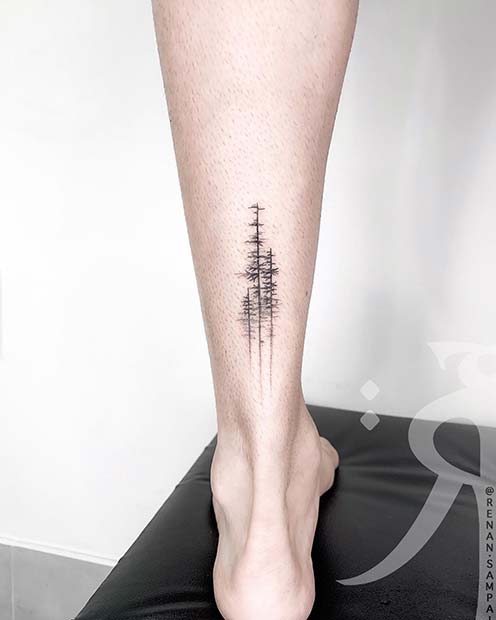 Trendy Trees Leg Tattoo Idea