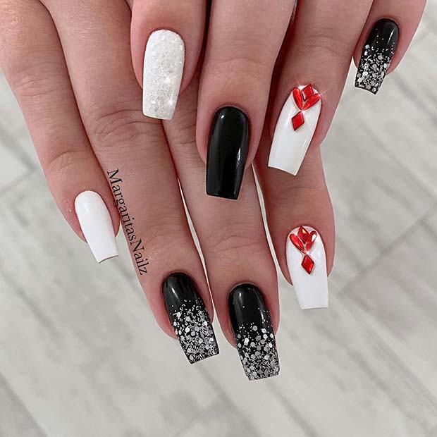 Bold White, Black and Red Nails