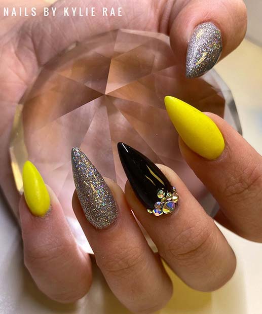 Glam Neon Yellow Nail Design