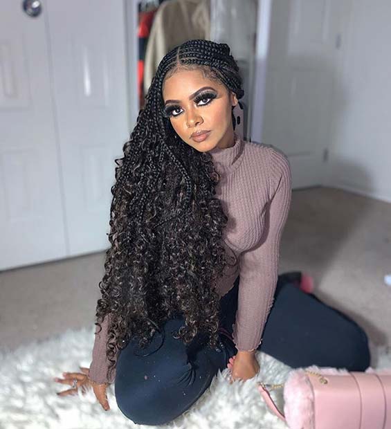 Stunning Feed in Braids with Curly Hair