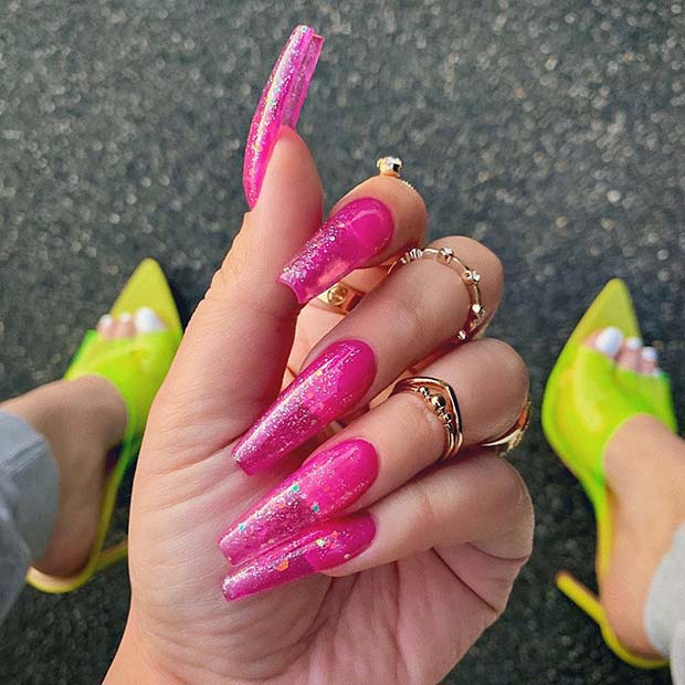 Neon Pink Jelly Nails