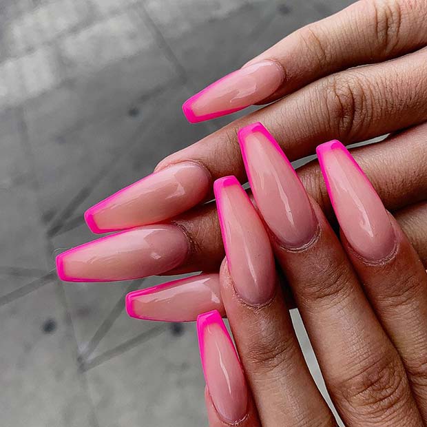 Nude Nails with Neon Tips