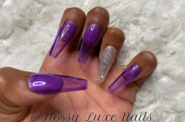 Purple Jelly Coffin Nails 