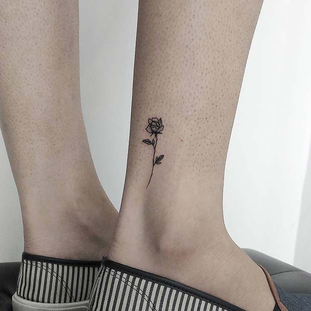 Small Ankle Rose Tattoo