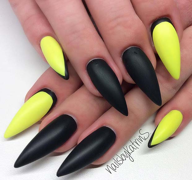 Black and Yellow Nail Design 