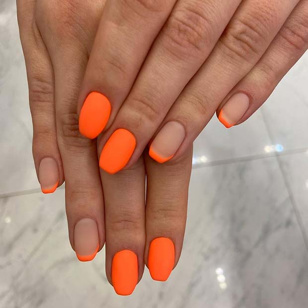 Trendy Neon Orange Mani for Short Nails