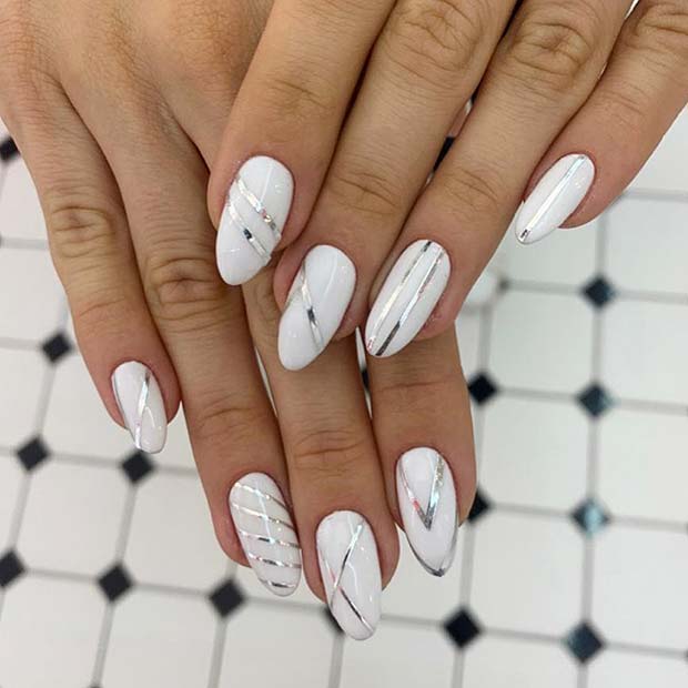 Trendy White and Silver Nails