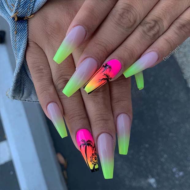 Ombre Coffin Nails for Summer