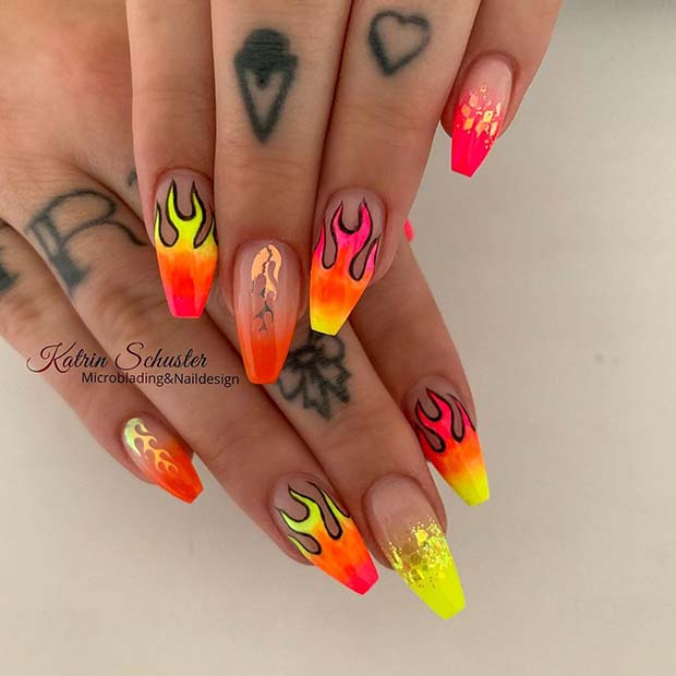 Neon Flame Nails 