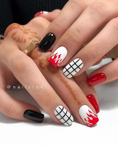 Black, Red and White Nails