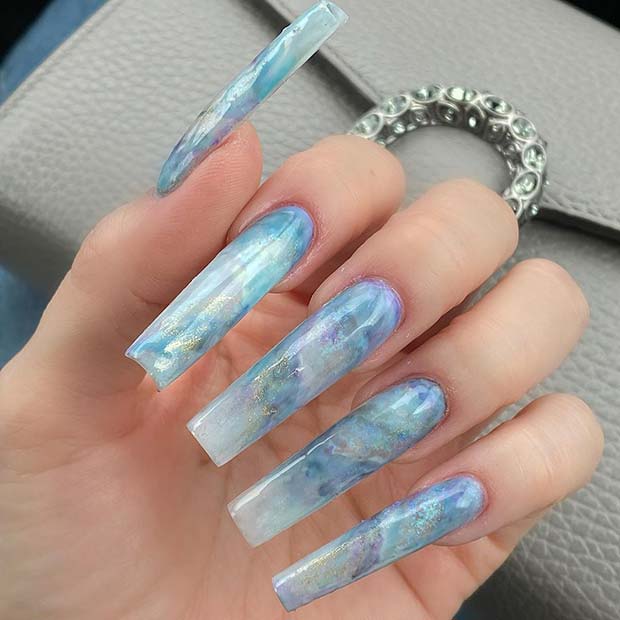 Blue Marble Square Acrylic Nails