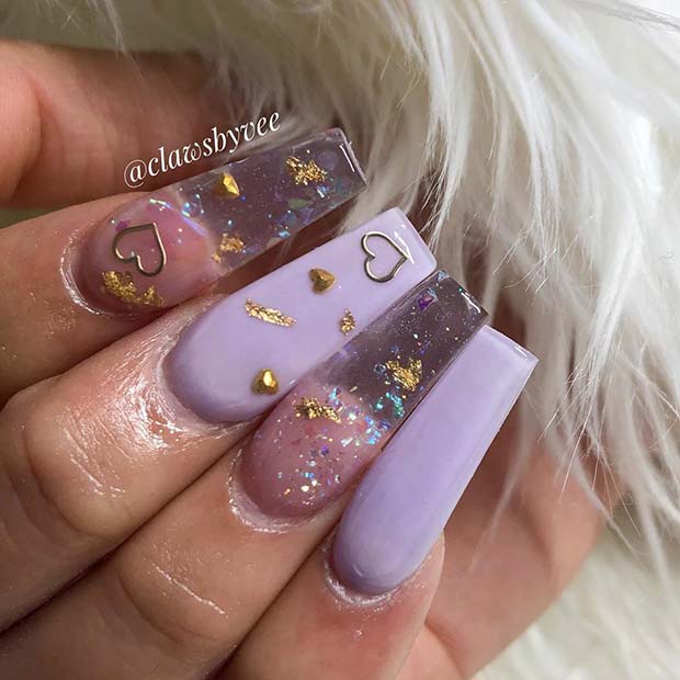 Cute Lavender And Clear Nail Idea