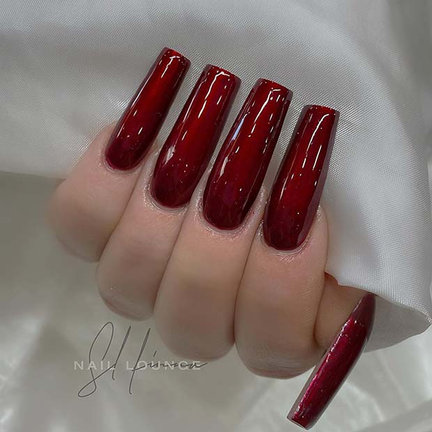 Dark Red Square Acrylic Nails