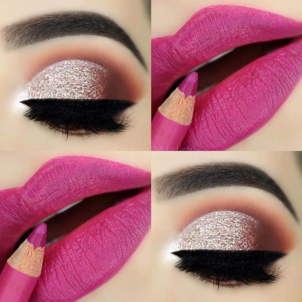 Glittery Eyes with Pink Lips