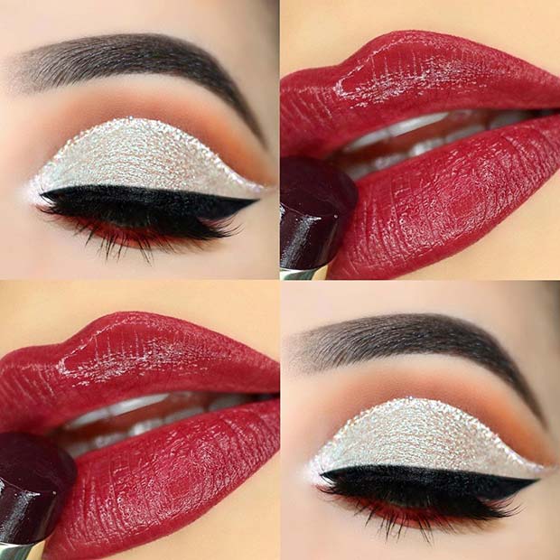 Glitzy Eyes with Red Lips