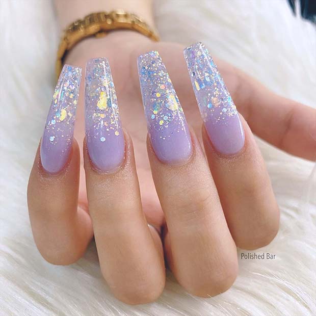 Lavender and Silver Glitter Nails