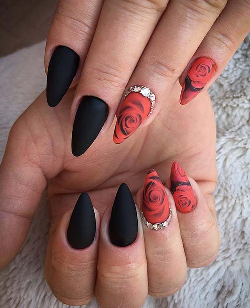Elegant Nails with Red Roses